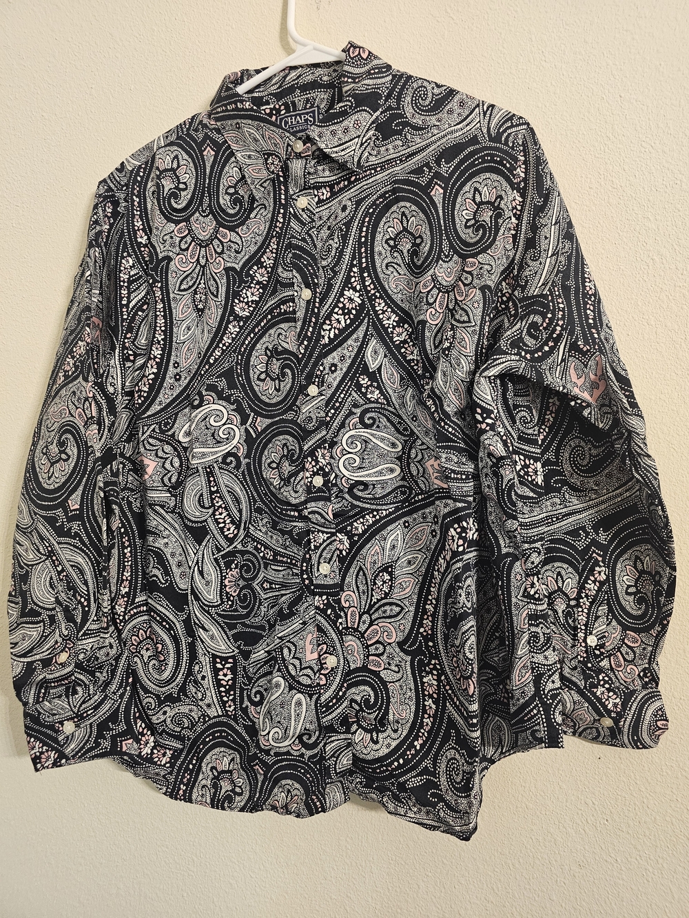 Chaps Womens Black Paisley Button-Down Shirt